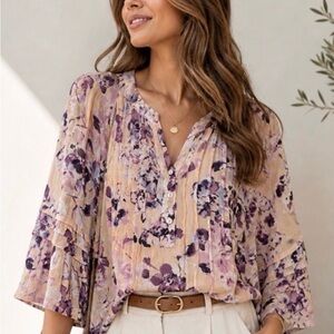 J. Jill Cream boho chic, ultra feminine Peasant Cottagecore Blouse